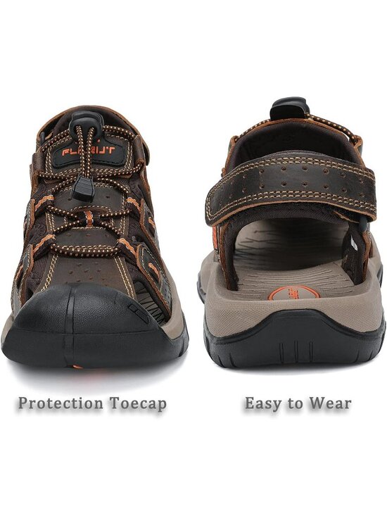 Men\'s Dark Brown Closed Toe Leather Athletic Outdoor Hiking Sport Sandal Shoes main image 4